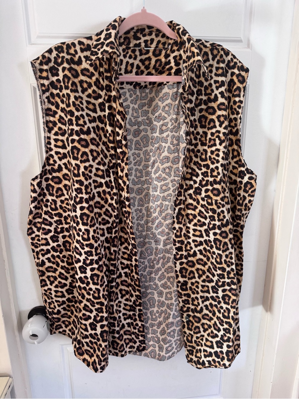 Leopard Print Sleeveless Open Front Vest - Tan & Black